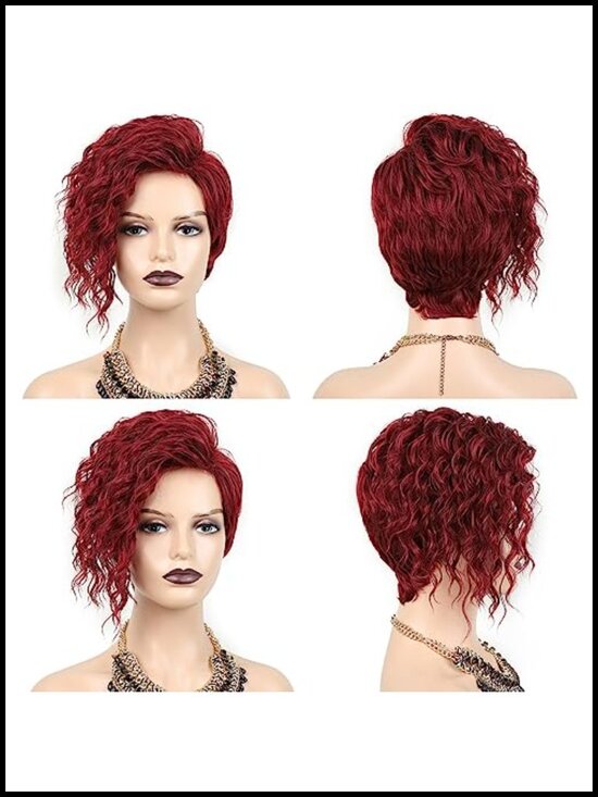 Short Curly Pixie Cut Wig with Side Bangs Heat Resistant Synthetic Fiber for main image 4